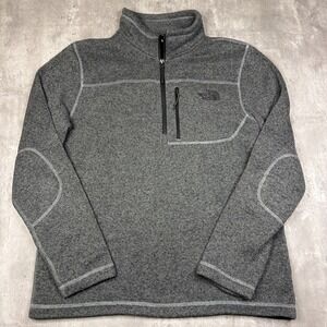 North Face Mens L Gordon Lyons Quarter Zip Fleece Sweater Gray Heather Jacket